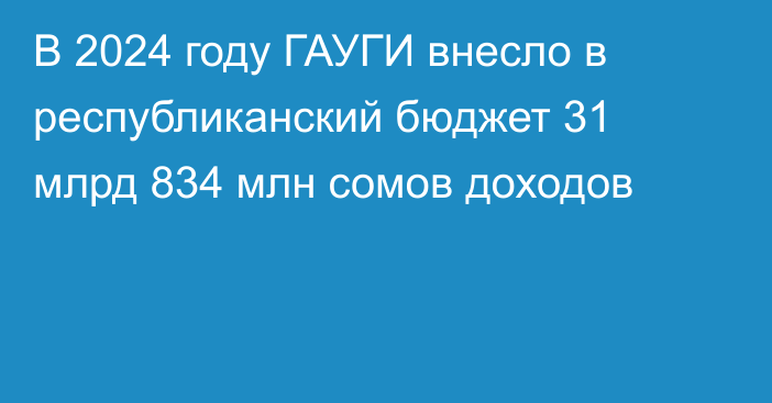 В 2024 году ГАУГИ внесло в республиканский бюджет 31 млрд 834 млн сомов доходов