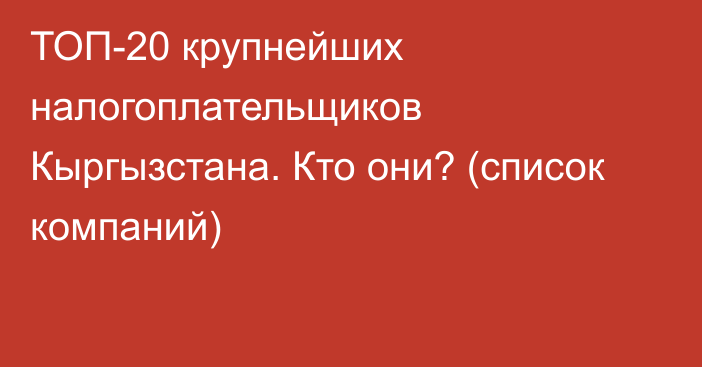 ТОП-20 крупнейших налогоплательщиков Кыргызстана. Кто они? (список компаний)