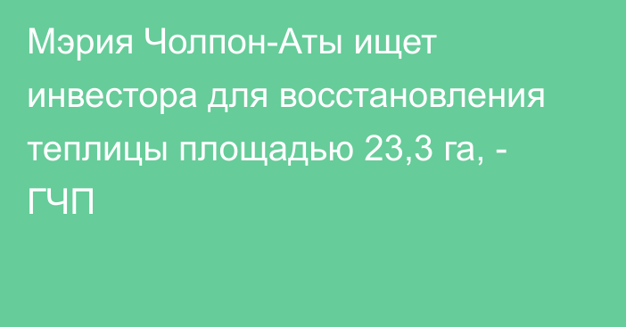 Мэрия Чолпон-Аты ищет инвестора для восстановления теплицы площадью 23,3 га, - ГЧП 