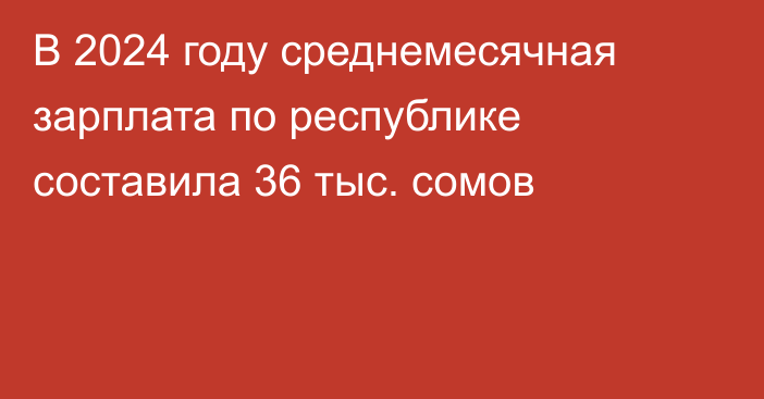 В 2024 году среднемесячная зарплата по республике составила 36 тыс. сомов