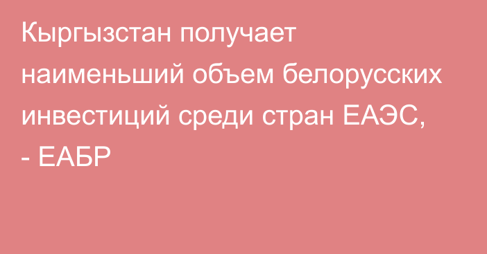 Кыргызстан получает наименьший объем белорусских инвестиций среди стран ЕАЭС, - ЕАБР