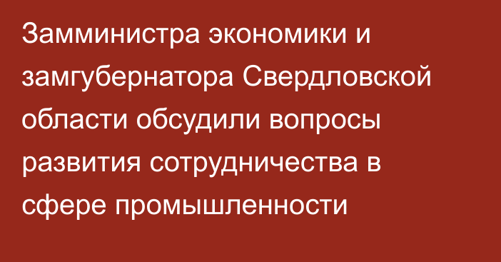 Замминистра экономики и замгубернатора Свердловской области обсудили вопросы развития сотрудничества в сфере промышленности